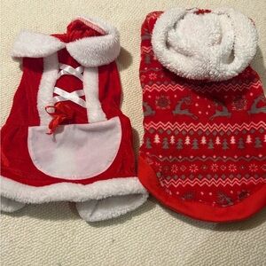 Red Festive Holiday Christmas Pet Outfit Sweater & Dress with White Trim. Size L